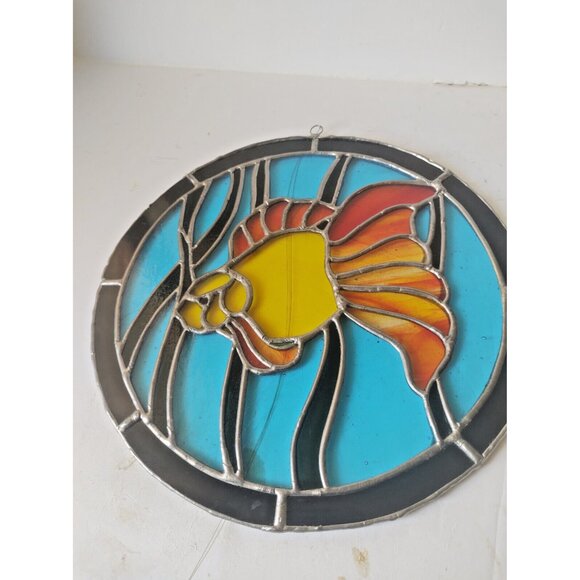 Vintage Hand Made Stained Glass Window Hanging 10" Diameter Angelfish - Picture 4 of 13
